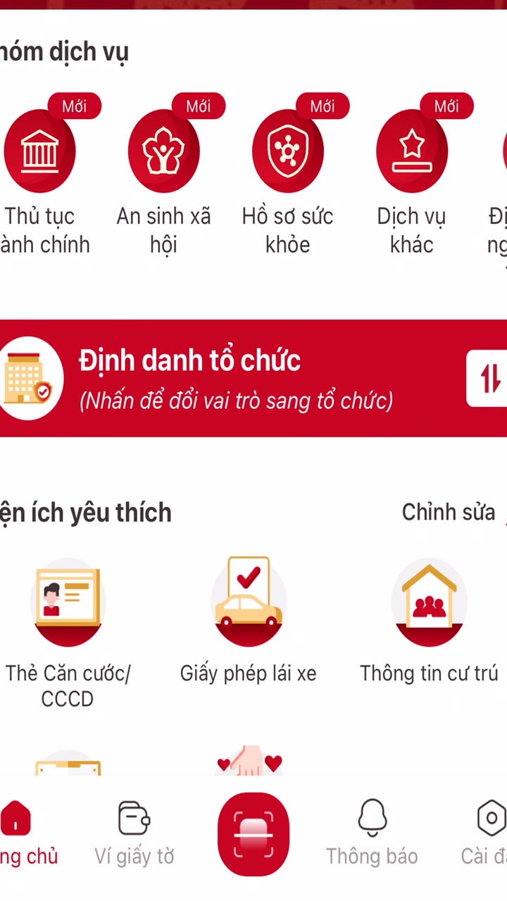 Bước 1: Màn hình ứng dụng VNeID để truy cập Đặt khám